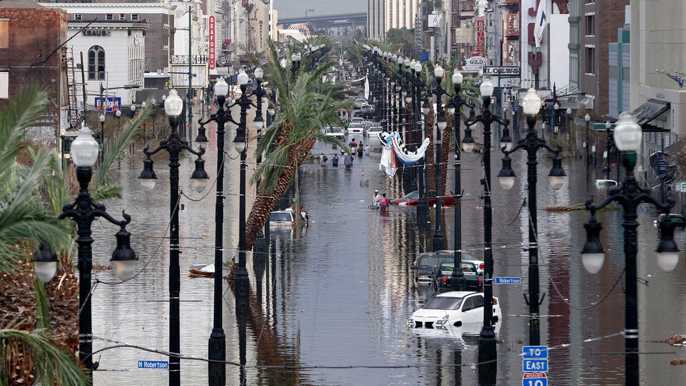 Water fills a street after a hurricane.