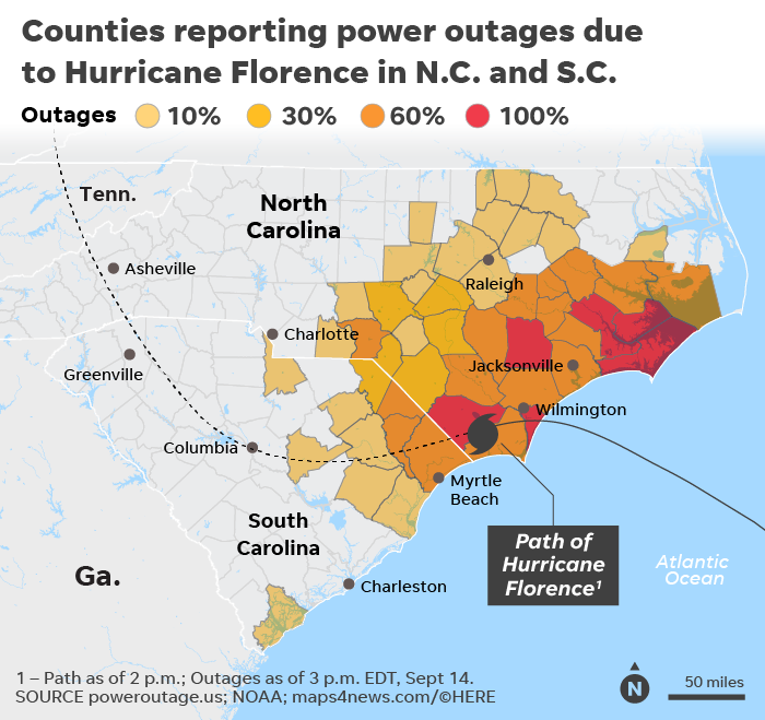 south carolina power outage map Hurricane Florence Power Outages Top 890 000 Could Reach 3 Million south carolina power outage map