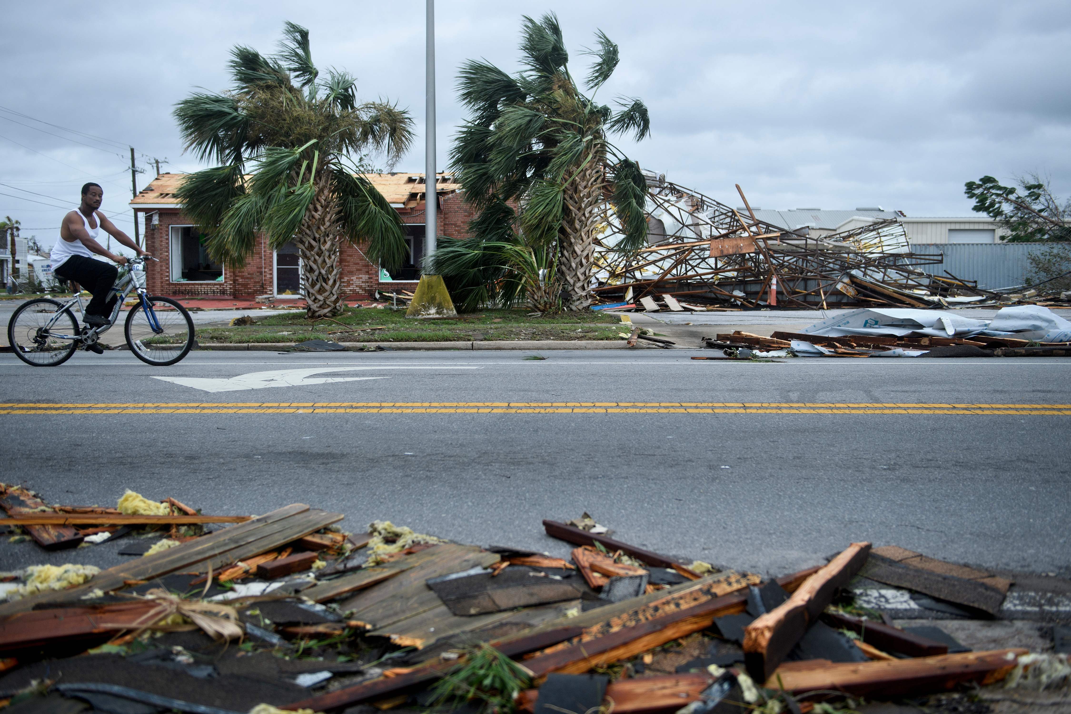 TOPSHOT - Storm damage is seen after Hurricane Michael in Panama City, Florida on October 10, 2018. - Michael slammed into the Florida coast on October 10 as the most powerful storm to hit the southern US state in more than a century as officials warned it could wreak "unimaginable devastation." Michael made landfall as a Category 4 storm near Mexico Beach, a town about 20 miles (32kms) southeast of Panama City, around 1:00 pm Eastern time (1700 GMT), the National Hurricane Center said. (Photo by Brendan Smialowski / AFP)BRENDAN SMIALOWSKI/AFP/Getty Images ORG XMIT: Hurricane ORIG FILE ID: AFP_19X5QL