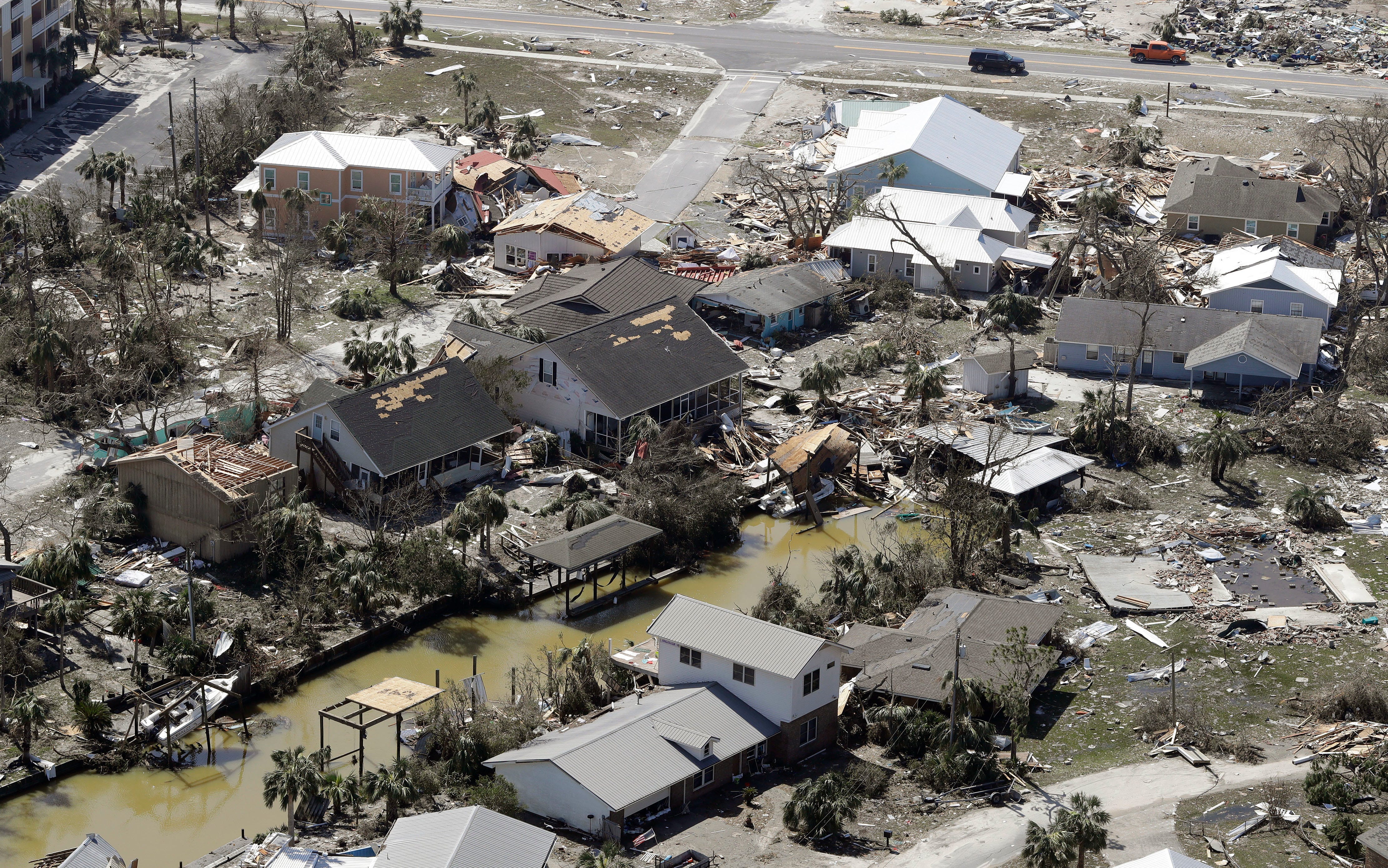 MEXICO BEACH, FL - OCTOBER 11: Debris from homes destroyed by Hurricane Michael litters the ground on October 11, 2018, in Mexico Beach, Florida. The hurricane hit the panhandle area with category 4 winds causing major damage. (Photo by Chris O'Meara-Pool/Getty Images) ORG XMIT: 775241167 ORIG FILE ID: 1051907864