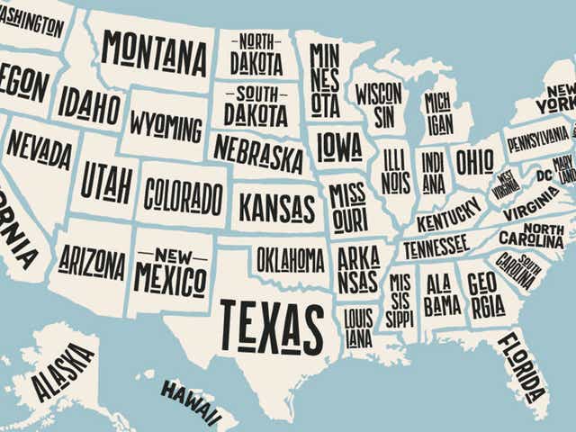 A Map Of The United States With The Names