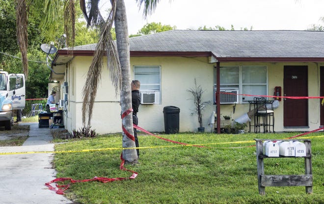 Yasnai Moliner-Yera died late Wednesday, April 17, 2019, at her home on Cole Street in suburban West Palm Beach, seen above the following morning. The father of her 2-year-old son, Yuniel Martinez-De La Cotera Leon, was arrested that night and charged with three counts of first-degree murder. Authorities say he also killed her twin 25-year-old brothers, Yasmar and Yusnier Alfaro-Yera.