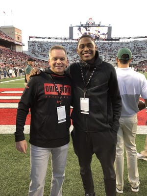 Malaki Branham, a combo guard from Akron St. Vincent-St. Mary in the class of 2021, attended the Ohio State football game Saturday night against Michigan State along with coach Chris Holtmann as part of his official visit.