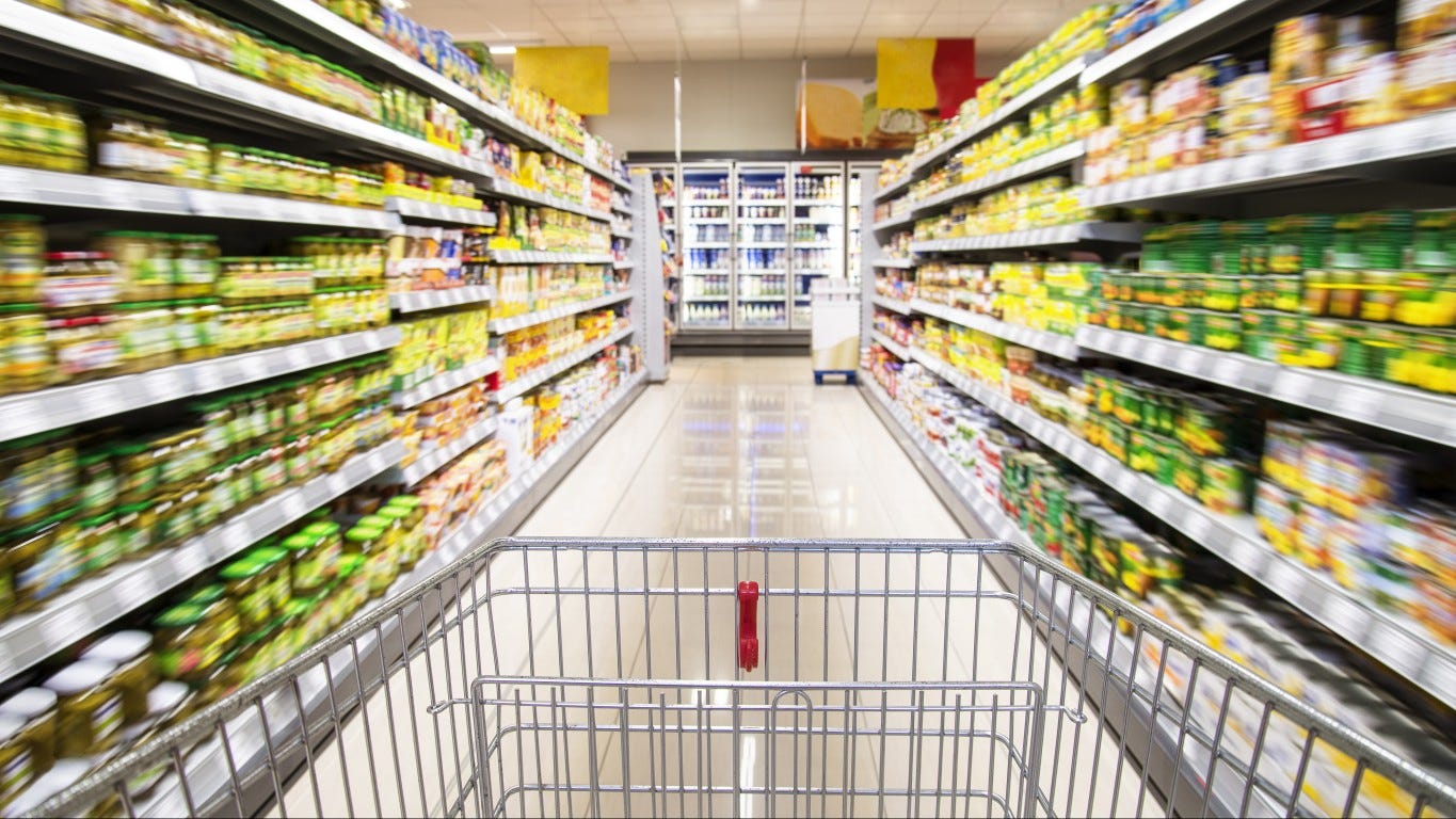 A grocery store aisle with all kinds of foods, including those that are processed. Experts say ultra processed foods are link to premature death.