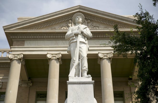 The 21-foot Confederate statue outside the Williamson County Courthouse in Georgetown was erected in 1916.