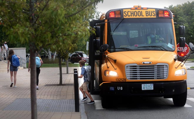 Portsmouth Middle School students arrive for the first day of school in the fall.