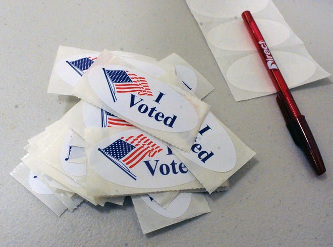 Stickers were available for voters  during early voting, which begins Monday in Lubbock and across Texas.