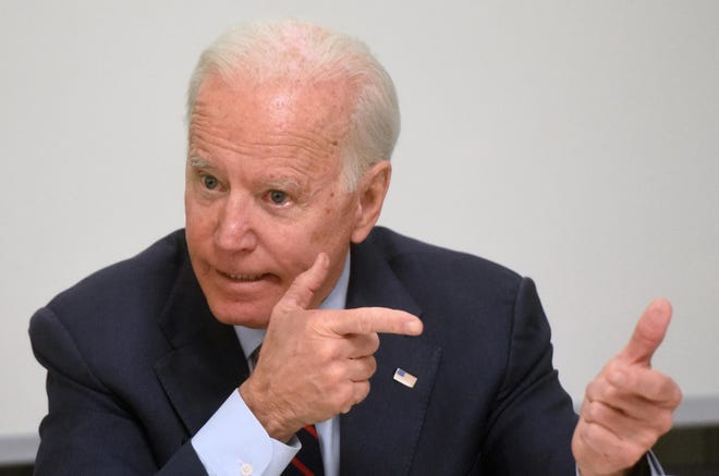 Joe Biden, in December 2019, then a candidate for president, speaks to the Seacoast Media Group editorial board in Portsmouth ahead of the 2020 New Hampshire primary.