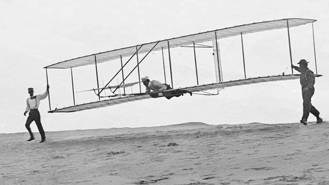 Though the Wright Brothers grew up in Ohio, they found the perfect place for their flying machine experiments in Kitty Hawk, North Carolina. The brothers pored over weather records before determining that North Carolina would suit their needs. The first flight, on Dec. 17, 1903, lasted just 12 seconds and covered 120 feet. By the end of the day, the world's first airplane stayed in the air for nearly one minute.