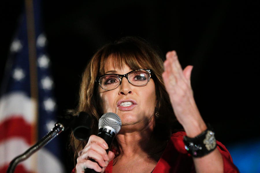 Former vice presidential candidate and Alaska Gov. Sarah Palin speaks at a 2017 rally in Montgomery, Ala. Palin says she has contracted COVID-19.