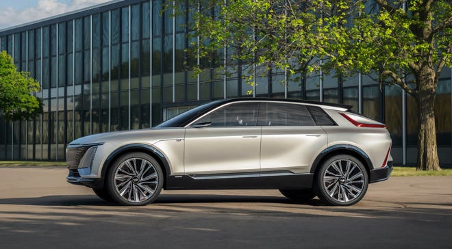 The battery-electric Cadillac Lyriq, due next spring, is one of a long list of EVs coming from GM one the next three years.