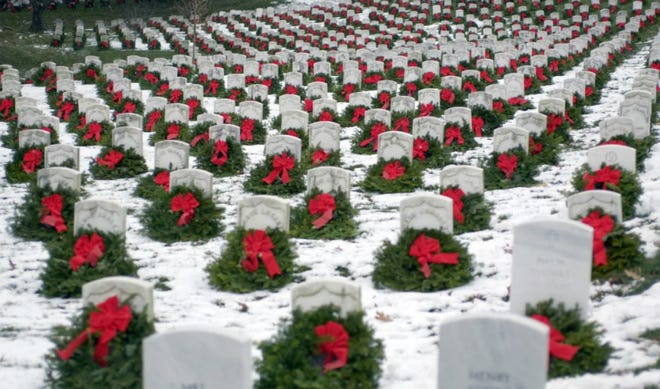 Wreaths decorate graves at Arlington National Cemetery in Virginia as part of a previous Wreaths Across America event. The annual Wreaths Across America ceremony in Gaylord is scheduled for noon on Dec. 17 at the Fairview Cemetery.