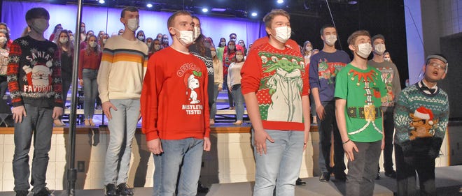 The OVHS choirs opened up the recent show with “Merry Christmas, Merry Christmas” from Home Alone 2. (Amanda York / Spencer Evening World)