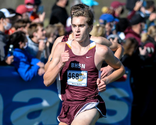 Bloomington North’s Nolan Bailey runs to a 28th place finish at the 2020 IHSAA state boys’ cross country championship. The senior was last year's H-T Boys’ Runner of the Year and leads a Cougar team will all seven state runners back.