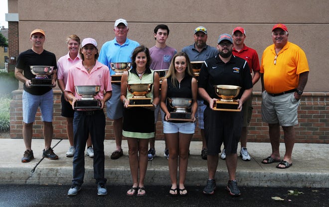 The 16th Annual Somerset County Amateur Golf Championship was held Saturday at Hidden Valley Golf Club. Pictured are trophy winners, from left (front) Steve Yaros, Mary Ann McGinnis, Vileska Gelpi, Ryan Buterbaugh, (back) Dave Rascona, Terryl Gribble, John Hartman, Casey Modrak, Rich Gelpi, Matt Hay and Mike Jones, Tournament Director.
