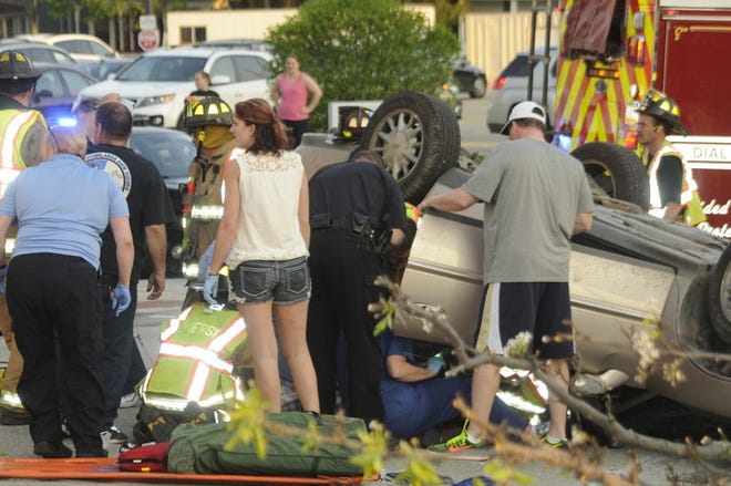Staff photo by Cody McDevittCrash: A car crashed near Somerset Hospital on Thursday. At 7:23 p.m. the Somerset Volunteer Fire Department and Somerset Borough police were dispatched when the car rolled over and caused one serious injury at the intersection of South Center Avenue and Church Street. A medical helicopter was also dispatched. Somerset Borough police are investigating.