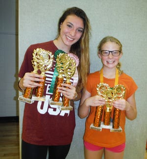 Pictured are Martina Giuliana (left) and Alyssa Richard of the Somerset Area Aquatic Team who placed first at the Scarecrow Meet at Derry Area High School on Oct. 30.
