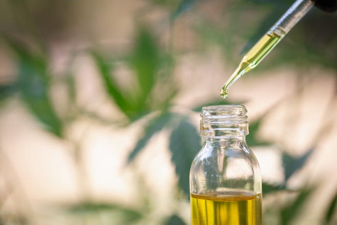 A dropper being filled with hemp oil.