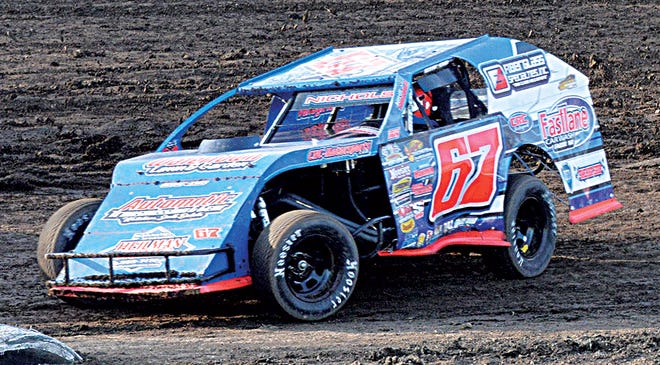 Midwest modified driver Mike Nichols of Watertown was one of five drivers who posted their first feature wins of the season Sunday night at Casino Speedway. (Public Opinion photo by Garrett Determan)