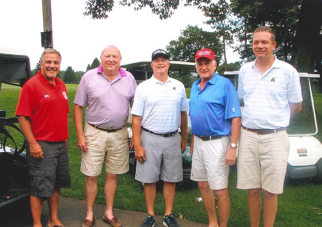 Seventy-two golfers participated in the 22nd annual Pine Grill Open held at Middlecreek Golf Course. The event raised $7,700 for the Somerset Volunteer Fire Department endowment fund. The Pine Grill Open has contributed more than $117,000 for community benefits since its inception. Pictured, from left, Cliff Ziegler, Pine Grill golf committee, and the winning foursome with a score of 18-under par, Doc Bittner, John Beachley, Jeff Carberry and Brian Zeigler.