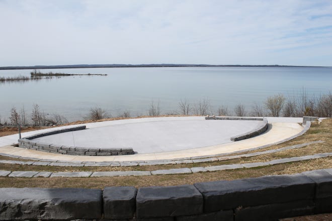 The main entrance to Headlands International Dark Sky Park overlooks a stage on the water.