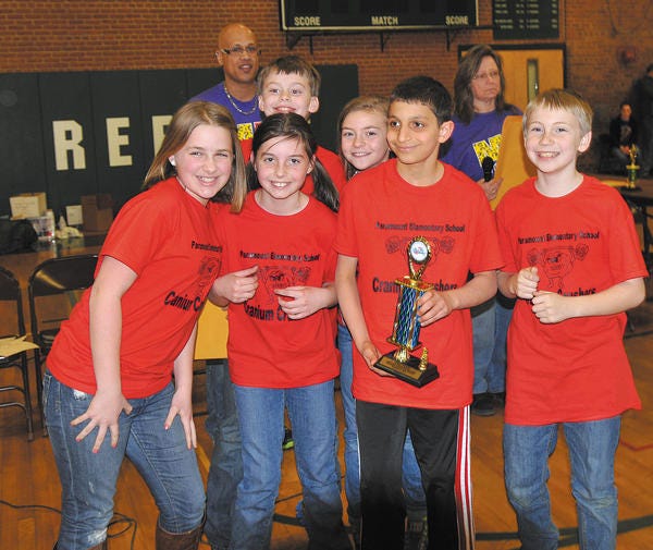 Paramount Elementary School's fifth-grade team, Paramount Cranium Crushers, placed first in the region Destination Imagination competition and will compete in the state contest Saturday, April 13 at UMBC. Front row, from left, Olivia Powell, Isabelle Shepheard, Jack Kothari and Danny Sebrosky. Back row, Matthew Healey and Kate Mikucki.