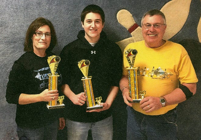 Other award winners in the 2012-13 Sunday Nite Mixed Couples Bowling League at Tommy’s Lanes include, from left, Beth Holzwarth (women’s high game, high series and high average), Garett Schimmel (men’s high game) and Kelly Stein (Men’s high series). Not pictured is George Toth (men’s high average). (Courtesy Photo)
