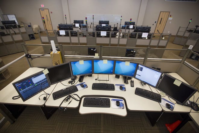 The supervisor's station at St. Joseph County's 911 center in Mishawaka.