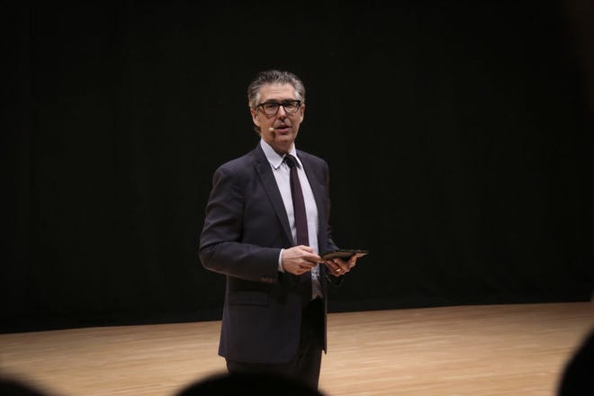 Ira Glass, host of the public radio show "This American Life," is shown at Goshen College, where he will appear Jan. 21, 2023. Photo provided/Goshen College, BRIAN YODER SCHLABACH