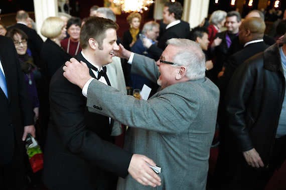 Courtesy photo Michael Brandenburg, left, is congratulated by his teacher, Timothy Noble after Brandenburg won the Metropolitan Opera National Council Auditions.