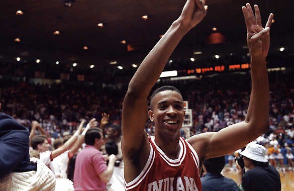 Alan Henderson flashes a final Four sign as he leaves the court following Indiana's 106-79 rout of UCLA in the West Regional final in 1992. Henderson had a game high 12 rebounds. David Snodgress | Herald-Times