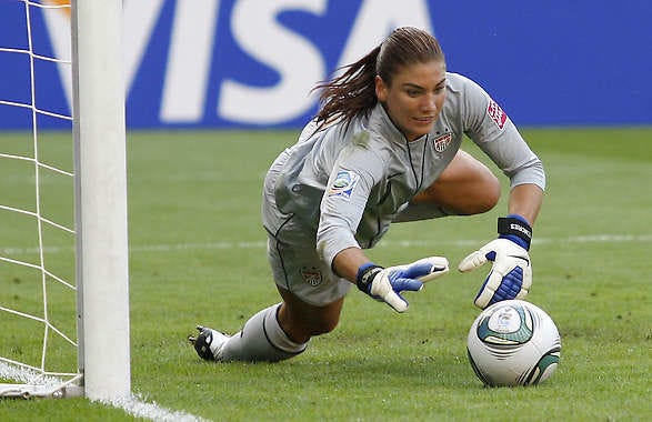 Hope Solo catches a ball during the quarterfinal match against Brazil at the Women’s Soccer World Cup. Solo received a public warning Monday from the U.S. Anti-Doping Agency after she tested positive for the banned substance Canrenone in a urine test.Petr David Josek | Associated Press