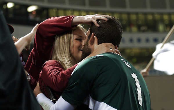 Indiana goalkeeper Luis Soffner gets a kiss from his girlfriend, Kate Montgomery, after Hoosiers beat Creighton in the semifinals of the College Cup in Hoover, Ala., on Dec. 7, 2012. Soffner and Montgomery were in a restaurant near the second bomb blast at the Boston Marathon on Monday. David Snodgress | Herald-Times