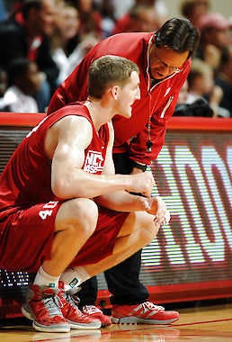 Indiana coach Tom Crean talks with Cody Zeller during Sunday’s scrimmage at Assembly Hall. The Hoosiers tip-off the season tonight with an exhibition game against Indiana Weslyan.Chris Howell | Herald-Times
