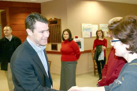 U.S. Rep. Todd Young speaks Thursday to constituents at the Morgan County Administration Building as he prepares for a re-election run. Photo by Ronald Hawkins.