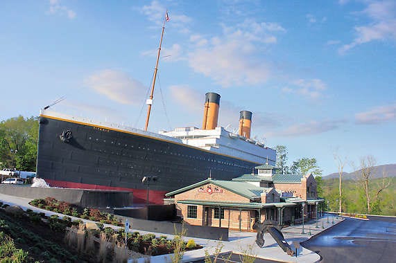 The exterior of a half-scale replica of the Titanic cruise ship can be seen in Pigeon Forge, Tenn. The attraction in Pigeon Forge and another in Branson, Mo., are marking the April 15, 2012 centennial of the Titanic sinking by sponsoring a Coast Guard cutter to take 1.5 million rose petals to the North Atlantic site where the ship went down.Titanic Museum Attractions | Associated Press