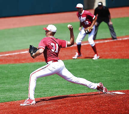 Indiana’s Aaron Slegers delivers a pitch during the Hoosiers’ game against Illinois on April 7. Slegers is 5-1 with a 1.59 ERA in nine starts this season.Rabi Abonour | Herald-Times