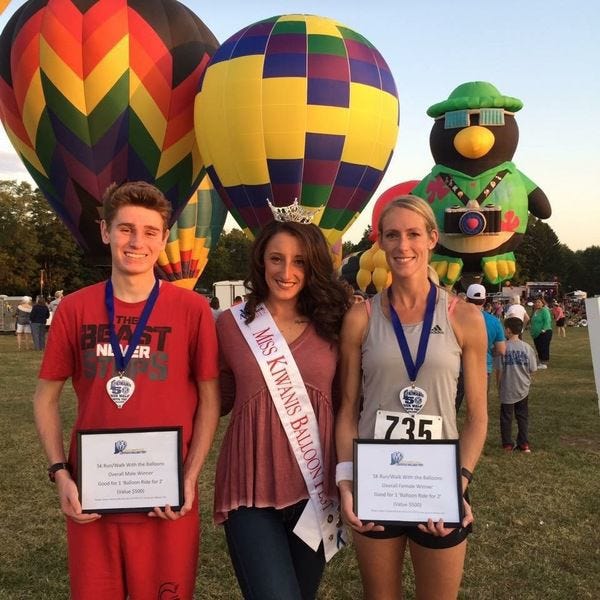 Congratulations to JT Hodges and Jill Steiner, winners of the LCW-sponsored 5K Walk/Run at the SCI Kiwanis Ballon Fest. Also pictured is Siera Updike, Miss Kiwanis Balloon Fest 2017. Courtesy photo