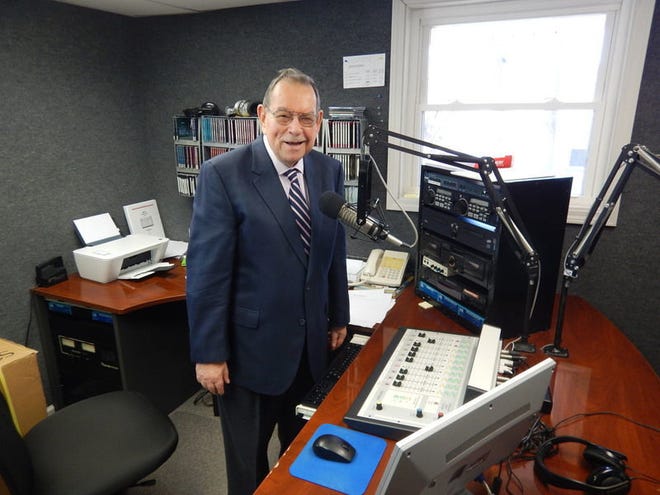 The late Dave Keister stands at a microphone in one of the studios at the WCBK headquarters in April 2017. Keister brought WCBK on the air on April 18, 1967, with $5,000 and a 20-year-old transmitter he purchased for $750.