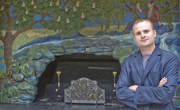Michael Koryta poses in in front of the fireplace in the West Baden Spring Hotel’s famed atrium in this June 2010 photo. The author will sign copies of his new novel, “The Cypress House,” Tuesday at Barnes and Noble on Bloomington’s east side. Rich Janzaruk | Times-Mail