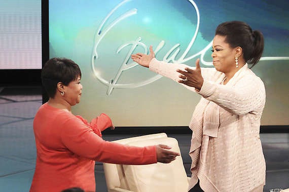 This photo, taken Wednesday and provided by Harpo Productions Inc., shows talk-show host Oprah Winfrey greeting her half-sister Patricia on an episode of “The Oprah Winfrey Show.” The program aired Monday. Associated Press