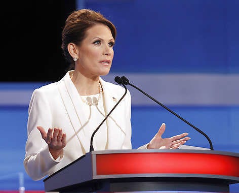 Republican presidential candidate and U.S. Rep. Michele Bachmann, R-Minn., speaks Thursday during a Republican presidential debate in Sioux City, Iowa.Eric Gay | Associated Press