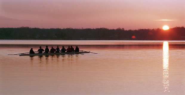 In this H-T file photo, the IU women\'s rowing team practices on Lake Lemon.