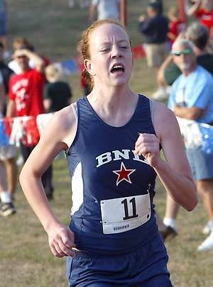 BEDFORD- Casey Gillespie nears the finish during the BNL Invitational Saturday. (Times-Mail / GARET COBB)