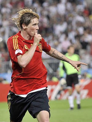 Spain’s Fernando Torres celebrates after scoring the only goal during Sunday’s Euro 2008 final win over Germany in Vienna, Austria. Martin Meissner | Associated Press