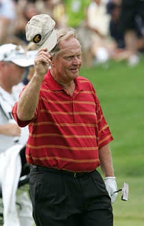 Jack Nicklaus acknowledges the cheering gallery Friday after making birdie on the 14th hole during the second round of the Memorial Tournament at Muirfield Village Golf Club in Dublin, Ohio. Terry Gilliam | Associated Press