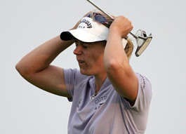 Annika Sorenstam reacts after missing a birdie putt on No. 18 Sunday that would have won the U.S. Women\'s Open. Instead, she and Pat Hurst will play an 18-hole playoff today at the Newport Country Club.Steven Senne | Associated Press
