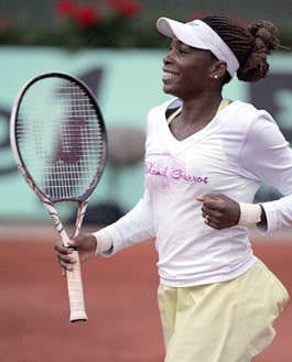 Venus Williams breathes a sigh of relief after beating Finland\'s Emma Laine in the second round of the French Open Wednesday. Michel Euler | Associated Press