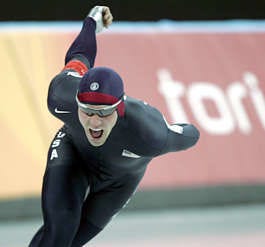 American Chad Hedrick skates to gold in the 5,000 meter speedskating competition in Turin, Italy, Saturday.Dusan Vranic | Associated Press