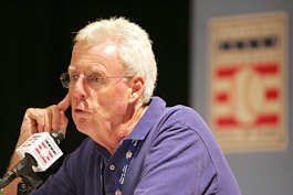 Peter Gammons, a longtime newspaper reporter and a broadcaster, speaks about his career at a news conference Saturday, July 30, 2005, in Cooperstown, N.Y. Gammons was stricken with a brain aneurysm Tuesday morning, June 27, 2006 and underwent surgery at a local hospital in Boston. (AP Photo/John Dunn, File)